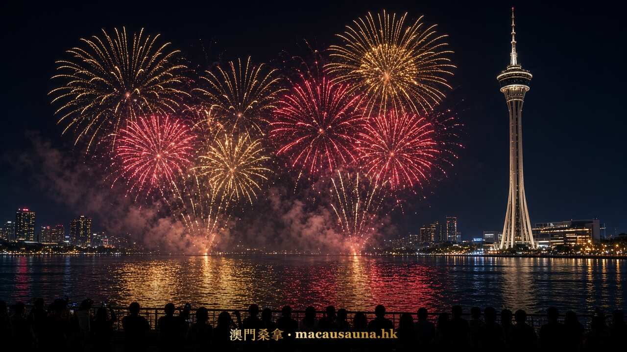 澳門旅遊塔對開海面煙花匯演示意圖